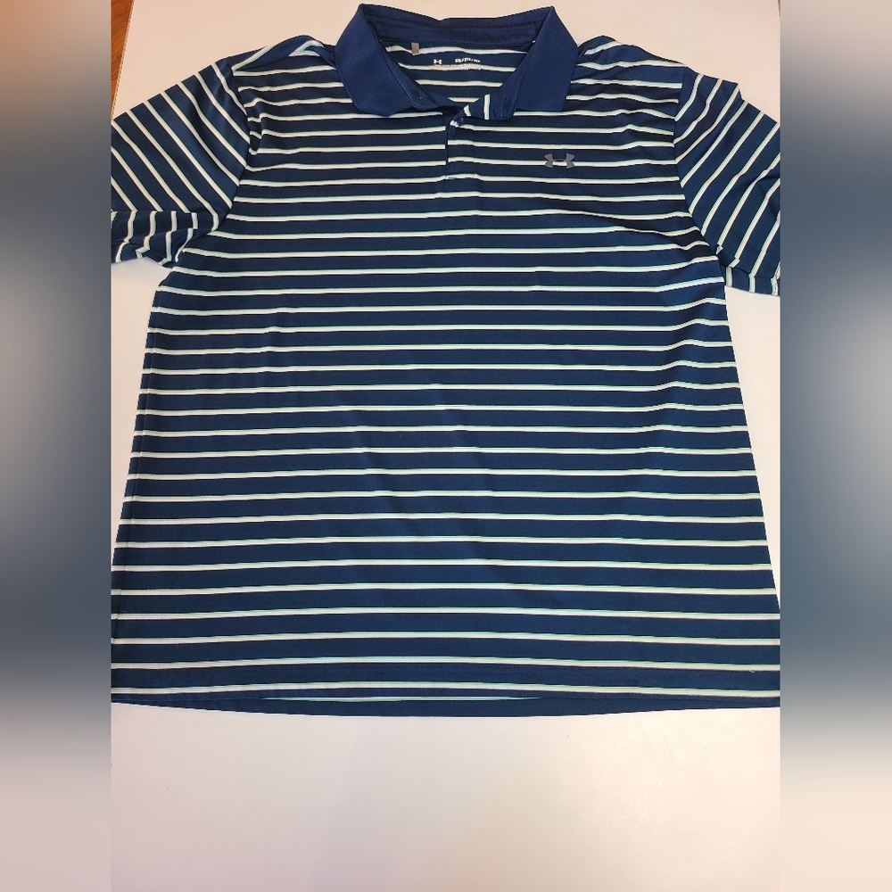 Under Armour Navy and White Striped Polo